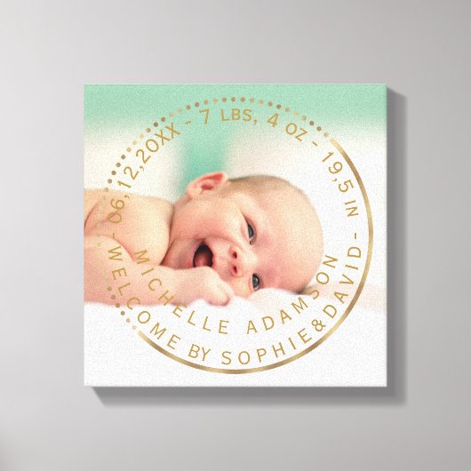 Gouden Geboorteaankondiging Keepsake Edelsteen Fot Canvas Afdruk (Voorkant)