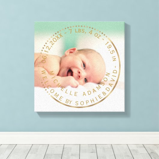 Gouden Geboorteaankondiging Keepsake Edelsteen Fot Canvas Afdruk (Insitu (Houten vloer))