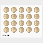 Gouden Geborsteld Metaal Glitter Monogram Naam Ronde Sticker (Vel)