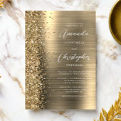 Gouden Geborsteld Metaal Glitter Script Bruiloft Kaart
