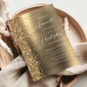 Gouden Geborsteld Metaal Glitter Script Bruiloft Kaart
