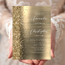 Gouden Geborsteld Metaal Glitter Script Bruiloft
