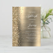 Gouden Geborsteld Metaal Glitter Script Bruiloft Kaart (Staand voorkant)