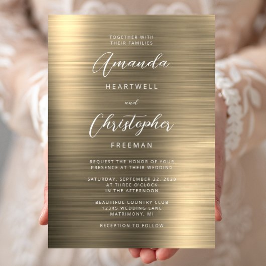 Gouden Geborsteld Metaal Schrift Bruiloft Kaart