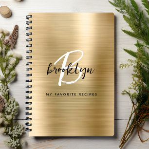 Gouden Geborsteld Metalen Monogram Receptenboek Notitieboek