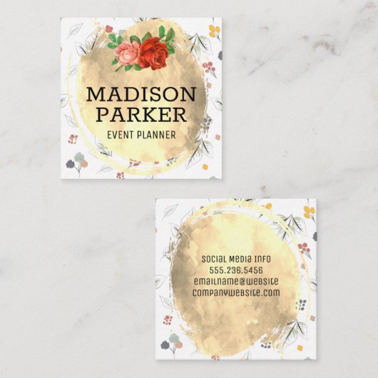 Gouden Geborsteld Naadloos Bloempatroon Vierkante Visitekaartje (Voorkant / Achterkant)