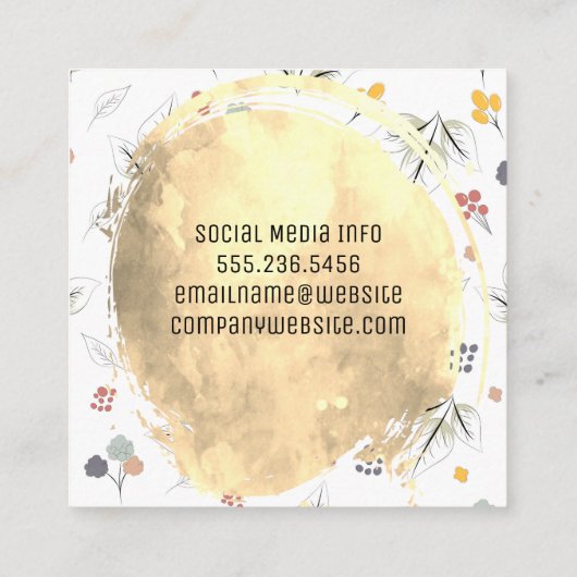 Gouden Geborsteld Naadloos Bloempatroon Vierkante Visitekaartje (Achterkant)