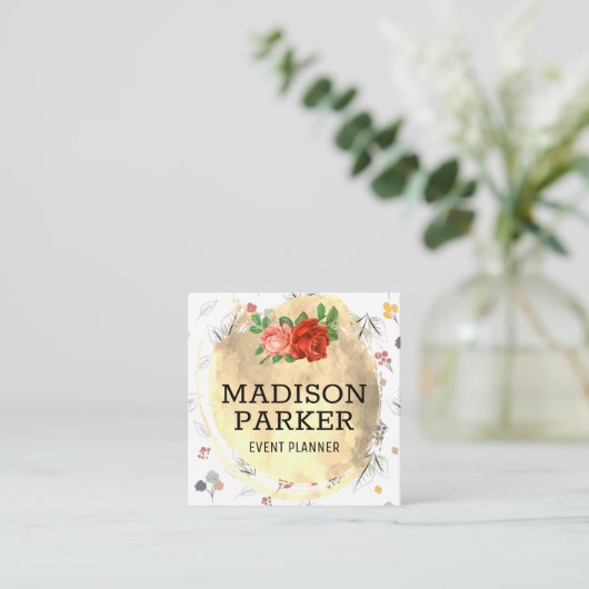 Gouden Geborsteld Naadloos Bloempatroon Vierkante Visitekaartje (Staand voorkant)