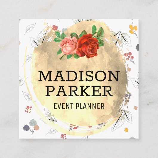 Gouden Geborsteld Naadloos Bloempatroon Vierkante Visitekaartje (Voorkant)
