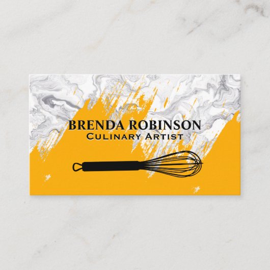 Gouden geborsteld | Wit marmeren Whisk Visitekaart Visitekaartje (Voorkant)