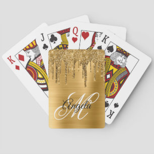 Gouden Geborstelde Folie Glitter Drip Fancy Monogr Pokerkaarten