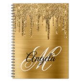 Gouden Geborstelde Folie Glitter Drup Fancy Monogr Notitieboek (Voorkant)