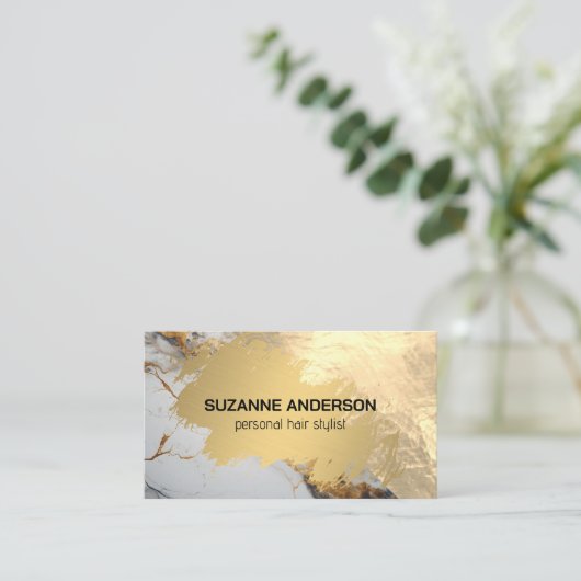 Gouden Geborstelde Marmeren Achtergrond Visitekaartje (Staand voorkant)