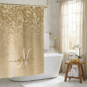 Gouden Geborstelde Metaal Glitter Monogram Naam Douchegordijn