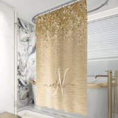 Gouden Geborstelde Metaal Glitter Monogram Naam Douchegordijn