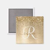 Gouden Geborstelde Metaal Glitter Monogram Naam Magneet (Voorkant / Achterkant)
