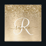 Gouden Geborstelde Metaal Glitter Monogram Naam Magneet<br><div class="desc">Personaliseer eenvoudig dit trendy chic magneet ontwerp met mooie gouden glitters op een gouden geborstelde metalen achtergrond.</div>