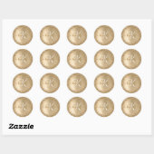 Gouden Geborstelde Metaal Glitter Monogram Naam Ronde Sticker (Vel)