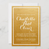 Gouden Geborstelde Metalen Bruiloftschrift Kaart (Voorkant)