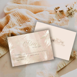Gouden Geborstelde Tropische Palmblad Bruiloft  RSVP Kaartje