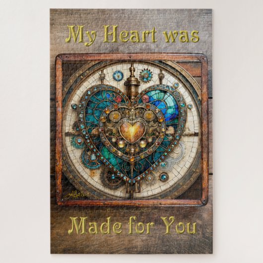 Gouden Gebrand Glas Hart Steampunk Serie Legpuzzel (Verticaal)