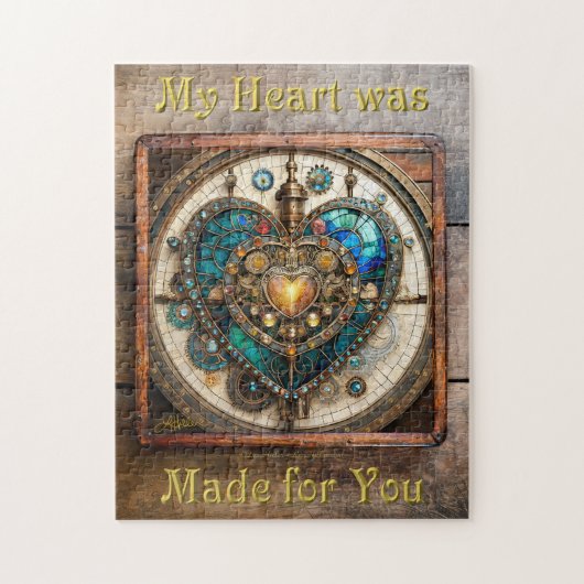 Gouden Gebrand Glas Hart Steampunk Serie Legpuzzel (Verticaal)