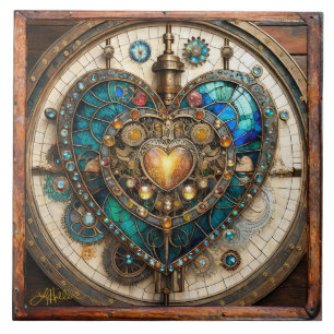 Gouden Gebrand Glas Hart Steampunk Serie Tegeltje