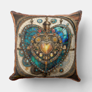 Gouden Gebrandschilderd Glas Hart Steampunk Serie Kussen