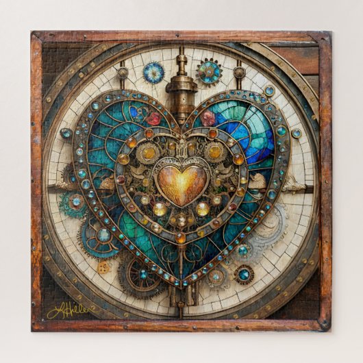 Gouden Gebrandschilderd Glas Hart Steampunk Serie Legpuzzel (Verticaal)