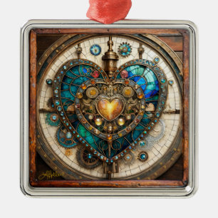 Gouden Gebrandschilderd Glas Hart Steampunk Serie Metalen Ornament