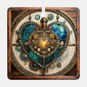 Gouden Gebrandschilderd Glas Hart Steampunk Serie Metalen Ornament