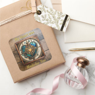 Gouden Gebrandschilderd Glas Hart Steampunk Serie Vierkante Sticker