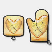 Gouden Gebroken Hart Kunst Ovenwant & Pannenlap Set (Voorkant)