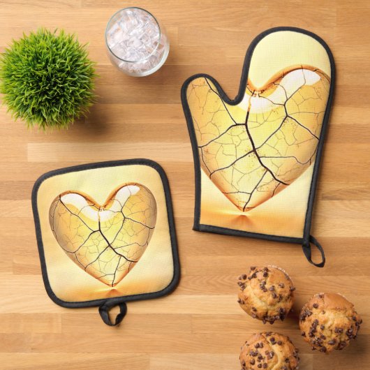 Gouden Gebroken Hart Kunst Ovenwant & Pannenlap Set (Top down)