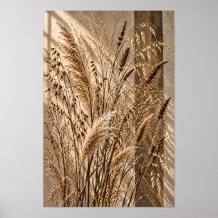 Gouden gedroogde grassen botanische wandkunst poster