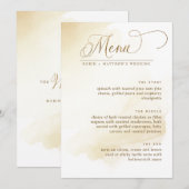 Gouden Geel Aquarel Elegant Trouwmenu Menu (Voorkant / Achterkant)