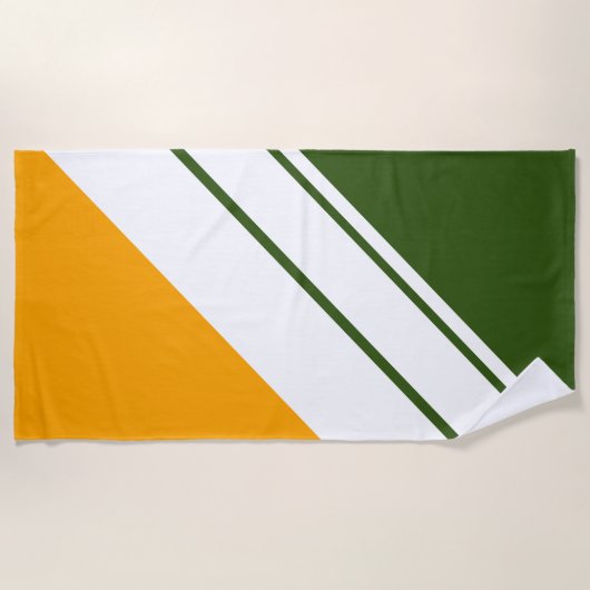 Gouden Geel Bos Groen Wit Racing Stripes Strandlaken (Voorkant)