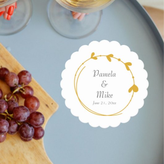 Gouden Geel Eenvoudig Hart Krans Bruiloft Kartonnen Onderzetters