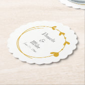 Gouden Geel Eenvoudig Hart Krans Bruiloft Kartonnen Onderzetters (Gekanteld)