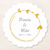 Gouden Geel Eenvoudig Hart Krans Bruiloft Kartonnen Onderzetters (Voorkant)