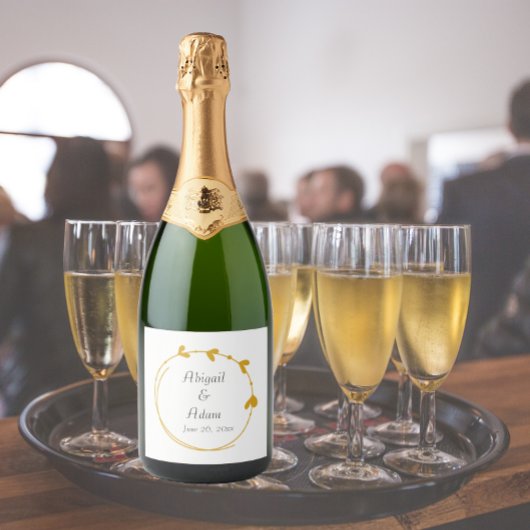 Gouden Geel Eenvoudig Hart Krans Bruiloft Sparkling Wijnetiket