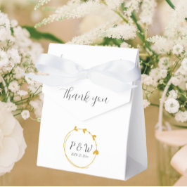 Gouden Geel Eenvoudige Hart Krans Monogram Huwelij Bedankdoosjes