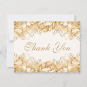 Gouden Geel Elegante Bloemen Quinceanera Bedankkaart (Voorkant)