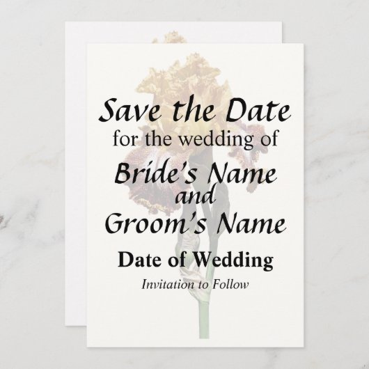 Gouden Geel en Bronzen Iris Save The Date (Voorkant / Achterkant)
