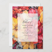 Gouden Geel en Lipstick Rood Bloemen Bruiloft Kaart (Voorkant)