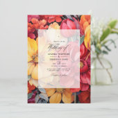 Gouden Geel en Lipstick Rood Bloemen Bruiloft Kaart (Staand voorkant)