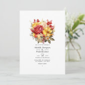 Gouden Geel en Lipstick Rood Bloemen Bruiloft Kaart (Staand voorkant)