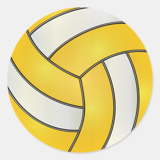 Gouden Geel en Wit Volleybal Ronde Sticker (Voorkant)