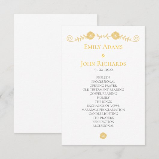 Gouden Geel en Witte Bloemen Trouwprogramma (Voorkant / Achterkant)