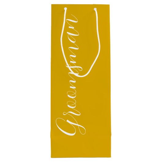 Gouden Geel Gestileerde Script Bruiloftsbruidsman Wijn Cadeautas (Achterkant)